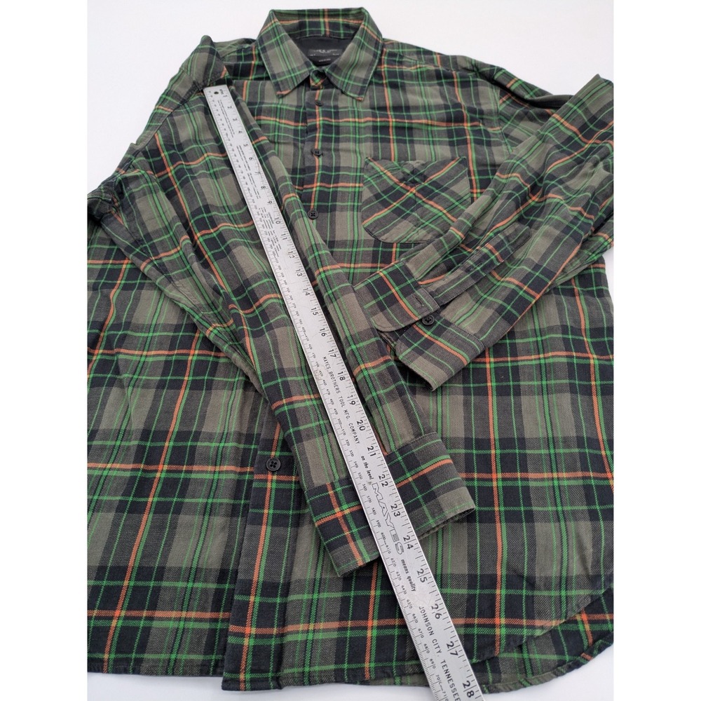 Rag & Bone New York Men's XL Plaid Flannel Shirt Green Black Orange Button Down - Picture 5 of 7